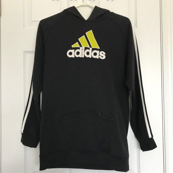 Adidas Pullover Hoodie Kids XL/Women's S/Men's M Black Neon Green Athletic - Picture 1 of 16